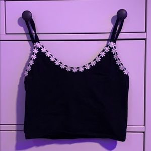Black cropped tank w/ flower trim